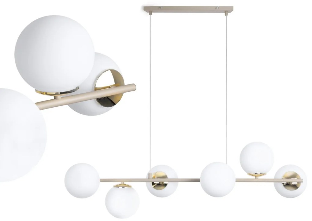 Závesné svietidlo Florence, 6x biele sklenené tienidlo, g/be