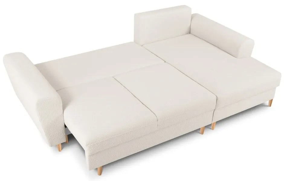 Béžová rozkladacia/s úložným priestorom rohová pohovka z textílie buklé (pravý roh/s leňoškou) Kyoto – Cosmopolitan Design