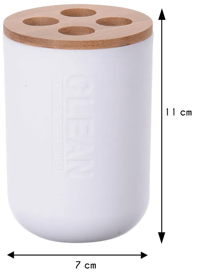 Kúpeľňový pohár na kefky White, biela/s drevenými prvkami