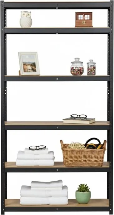 Akcia 5x Regál 220x90x60 cm lakovaný 6-policový, nosnosť 1050 kg - čierny