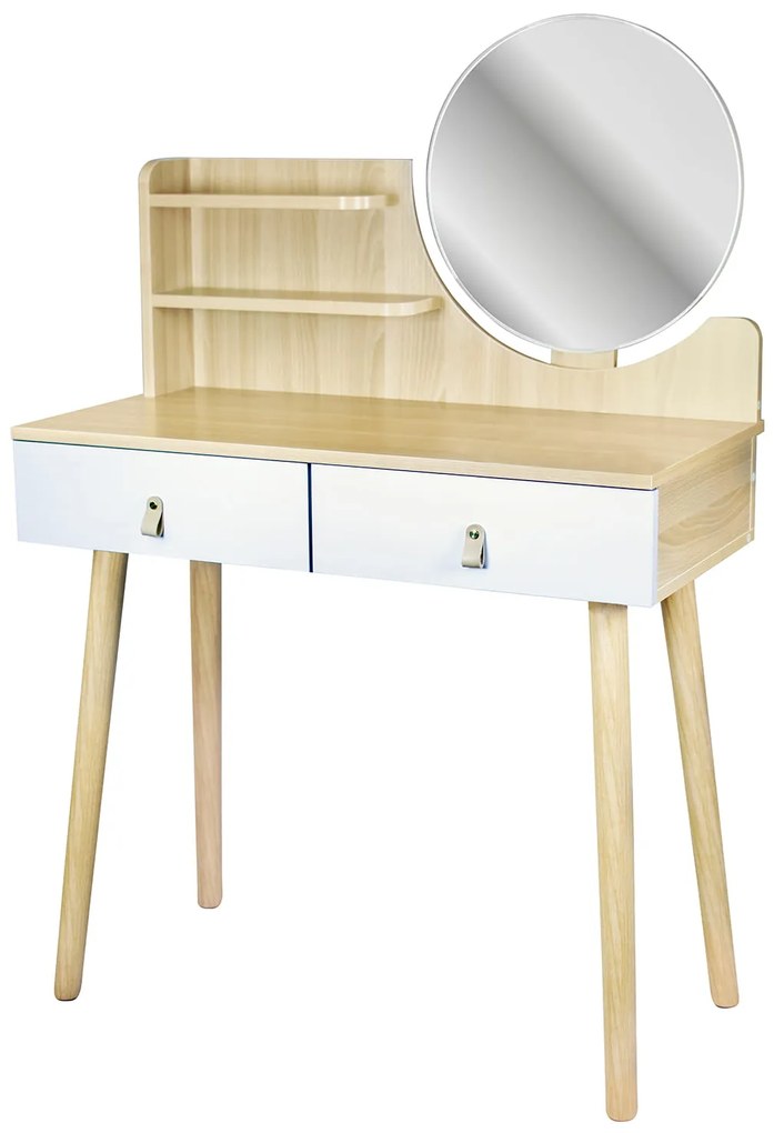 Dekorstudio Toaletný stolík so zrkadlom - SCANDI biely+svetlý buk