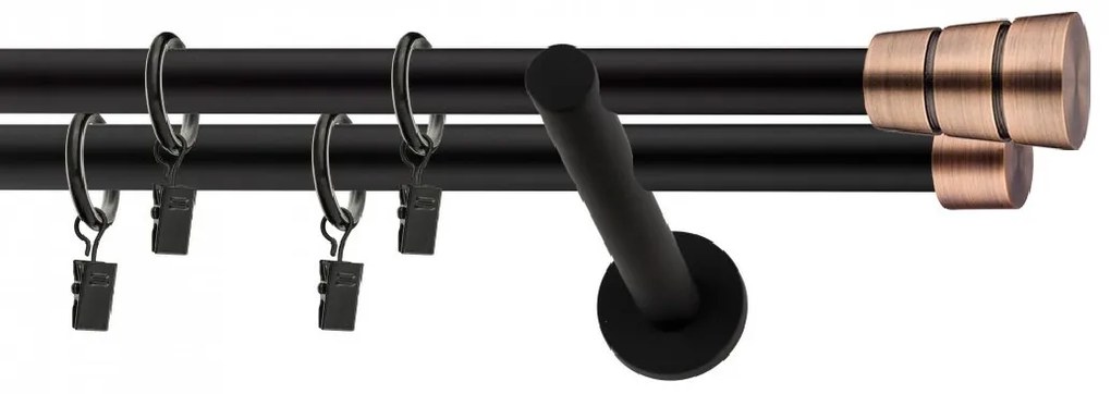 Dekorstudio Garniža dvojradová BASIC medená MIX čierna-matná 19mm Dĺžka: 360cm, Typ príslušenstva: Krúžky tiché so štipcami