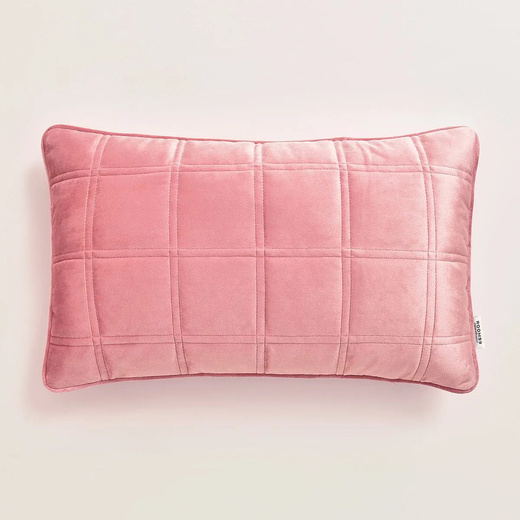 Room99 Dekoračná obliečka na vankúš Colette Velvet Prešívaná Kocky Farba: Ružová, Veľkosť: 40 x 40 cm