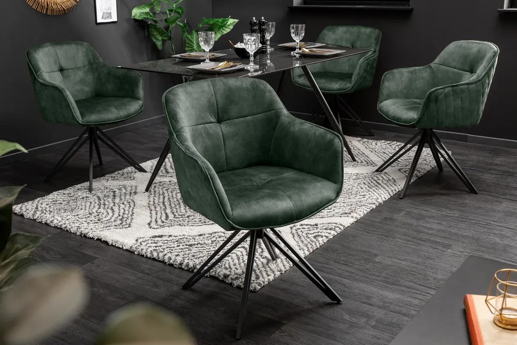 Stolička Euphoria tmavozelená zamatová otočná