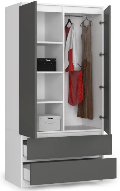 Skriňa S 90 cm 2D 2SZ CLP biela / sivá