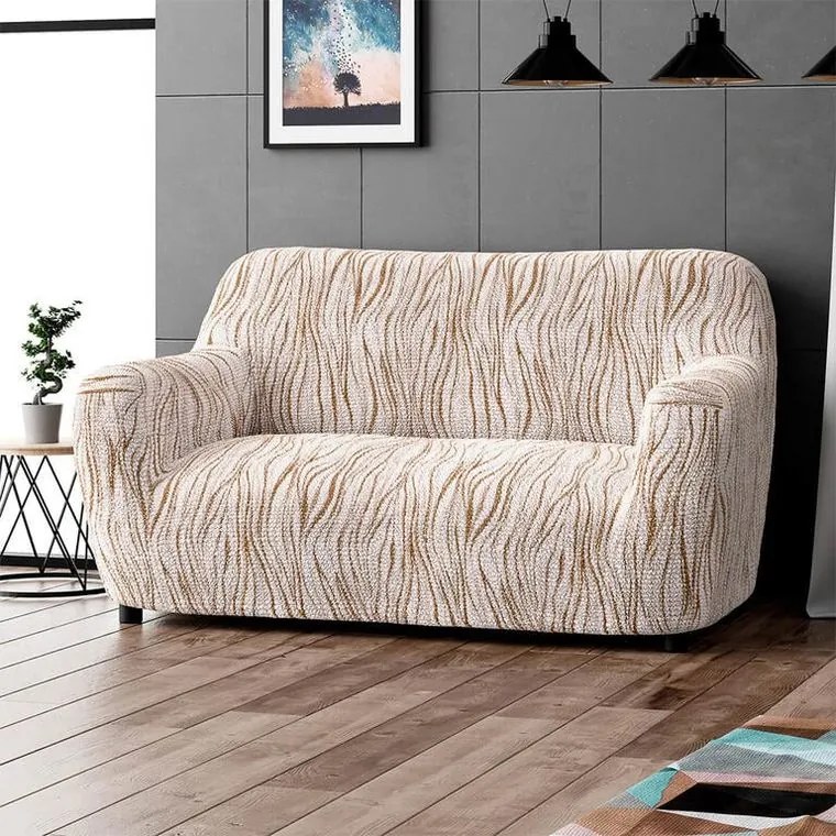 Bielastické poťahy UNIVERSO NOVÉ žíhané béžové dvojkreslo (š. 120 - 160 cm)