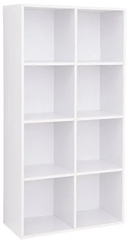 Regál do obývačky, 8 políc, 129,5x65,5x30cm, biely
