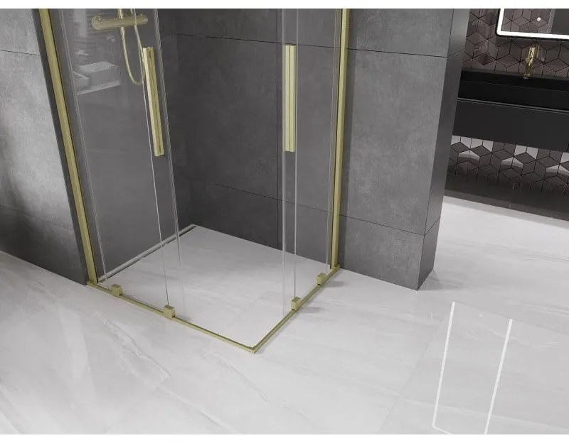 Mexen Velar Duo, sprchový kút s posuvnými dverami 100(dvere) x 90(dvere) cm, 8mm číre sklo, zlatý matný profil, 871-100-090-02-55