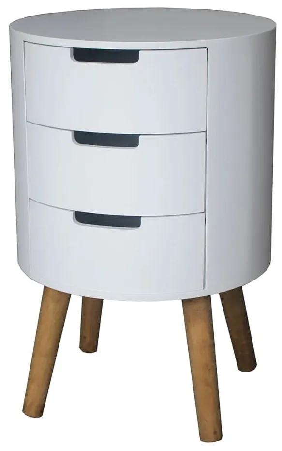bhp Bočný stolík s 3 zásuvkami a drevenými nohami biely MDF B154325D