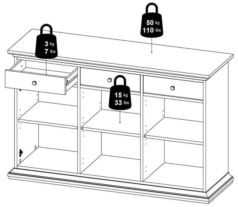 Biela nízka komoda 144x92 cm Paris – Tvilum