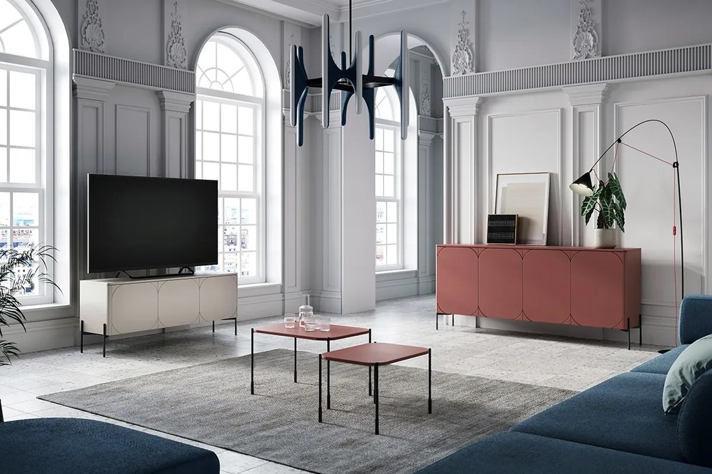 Konferenčný stolík Sonatia 60 cm obdĺžnikový na kovových nohách - bordový