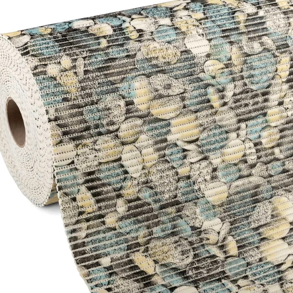 Kúpeľňová penová rohož / predložka PRO-059 Žlto-modré riečne kamene - metráž šírka 65 cm