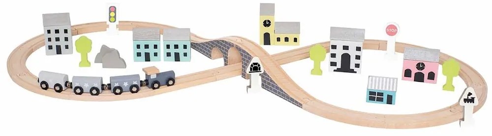 Jabadabado Drevená vláčiková súprava 36 dielov s tunelom a semaforom