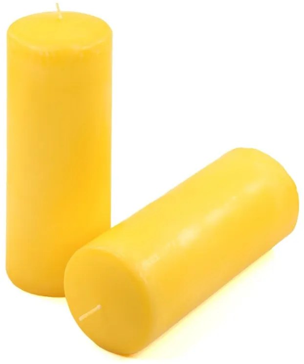 Sada stĺpových sviečok, 20 cm, Ø 7,5 cm, žltá, 4 ks