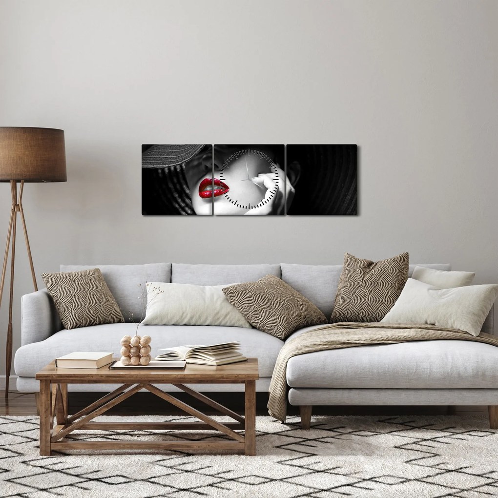 Obraz - Žena s klobúkom (s hodinami) (90x30 cm)