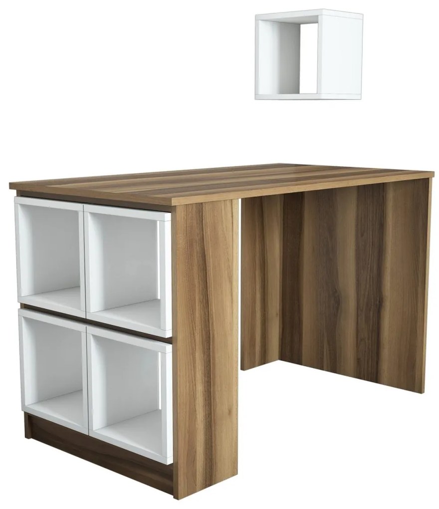 Písací stôl s policou Boxe orech/biely