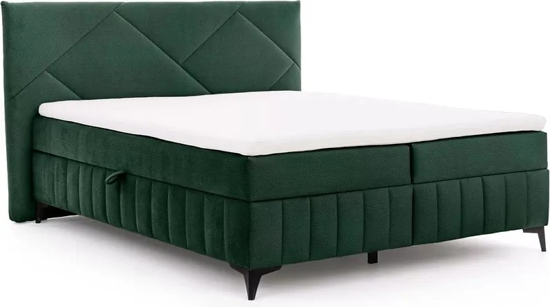 Posteľ Boxspring Wasil 160x200 s úložným priestorom - zelený hydrofóbny zamat Element 12