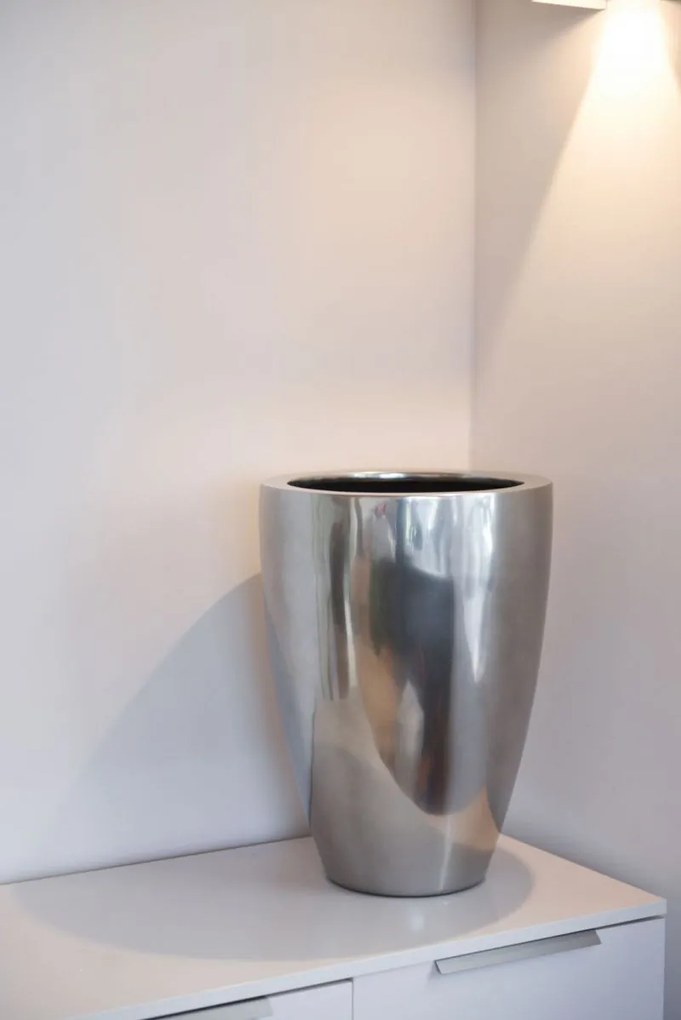 Luxusný kvetináč OPALA, sklolaminát, výška 44 cm, strieborná metalíza