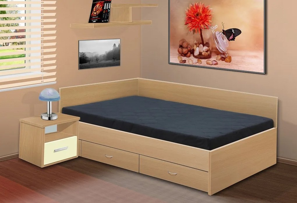 posteľ s úložným priestorom Renata 160x200 cm lamino: buk, boční čela: s bočními čely