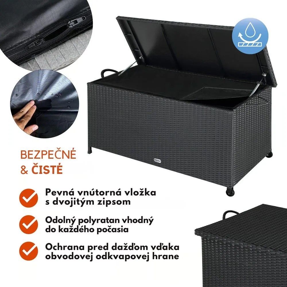 Polyratanový úložný box RICCO, 270L, 117x53x60cm, čierna Casaria