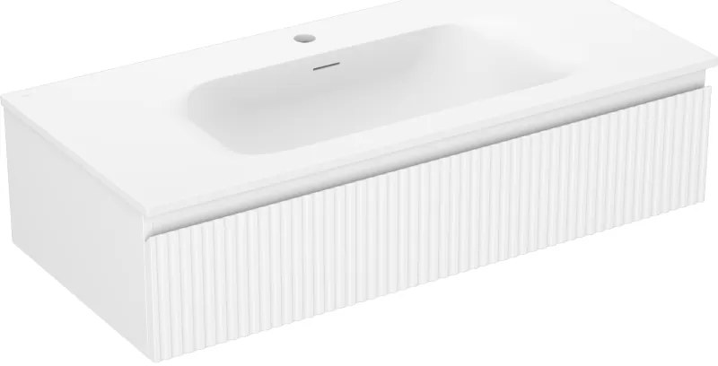 Mexen Rivel, kúpeľňová skrinka 100 cm s umývadlom Vela, 1 zásuvka, drážkovaná, biela matná, 91A20-10023-1-BF01-W23M01