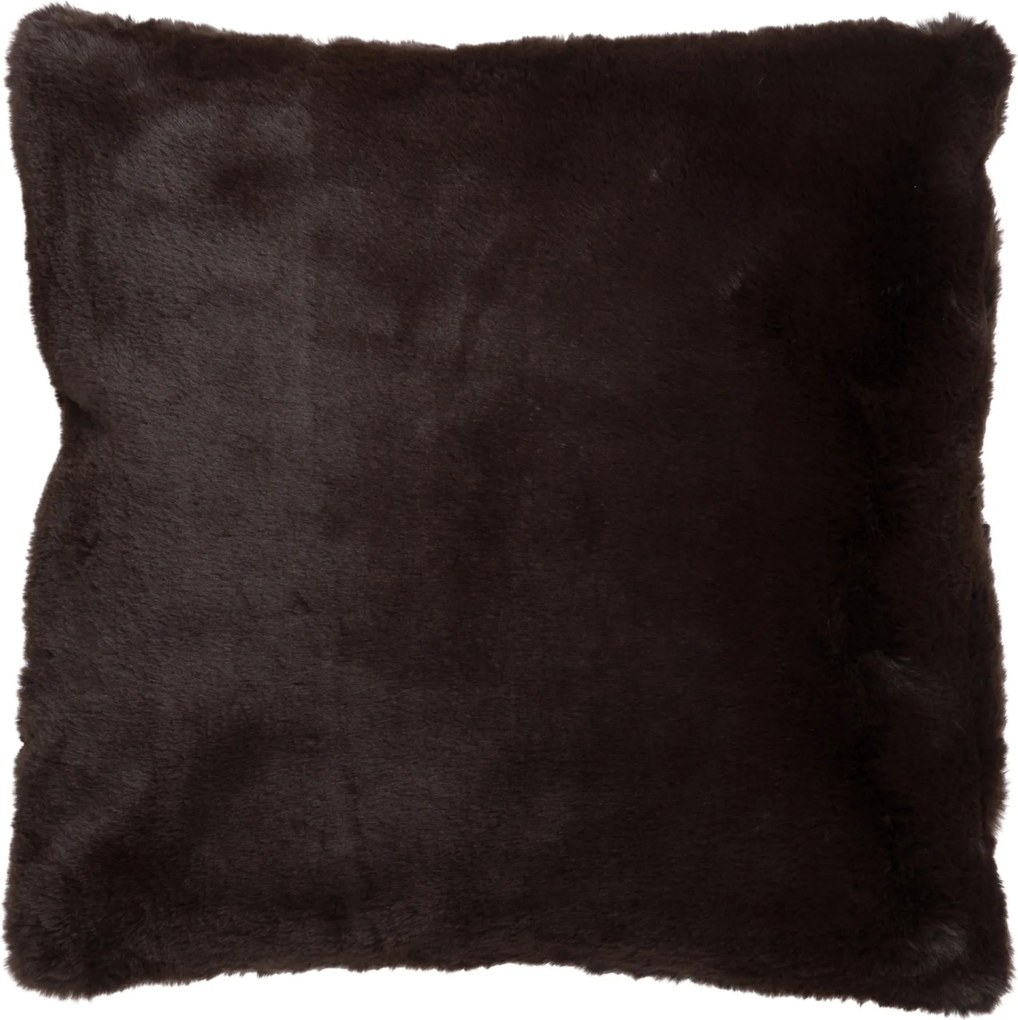 Tmavo hnedý chlpatý vankúš Cutie - 45 * 45 * 4 cm