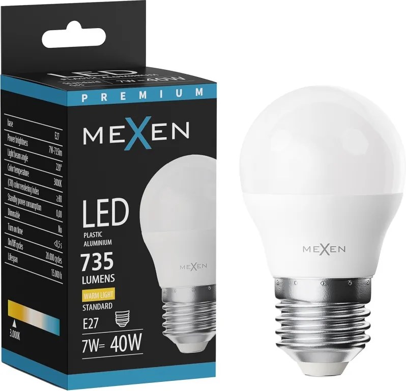 Mexen Nova, LED žiarovka E27, G45, 7W, teplá - 3000K, 735 lm - L101-E27-0730-01