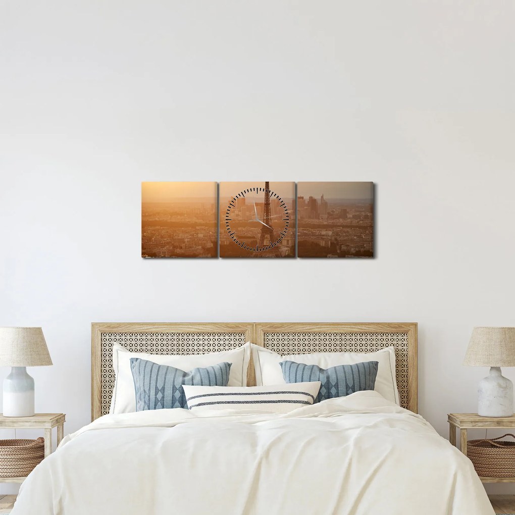 Obraz - Eiffelova veža (s hodinami) (90x30 cm)