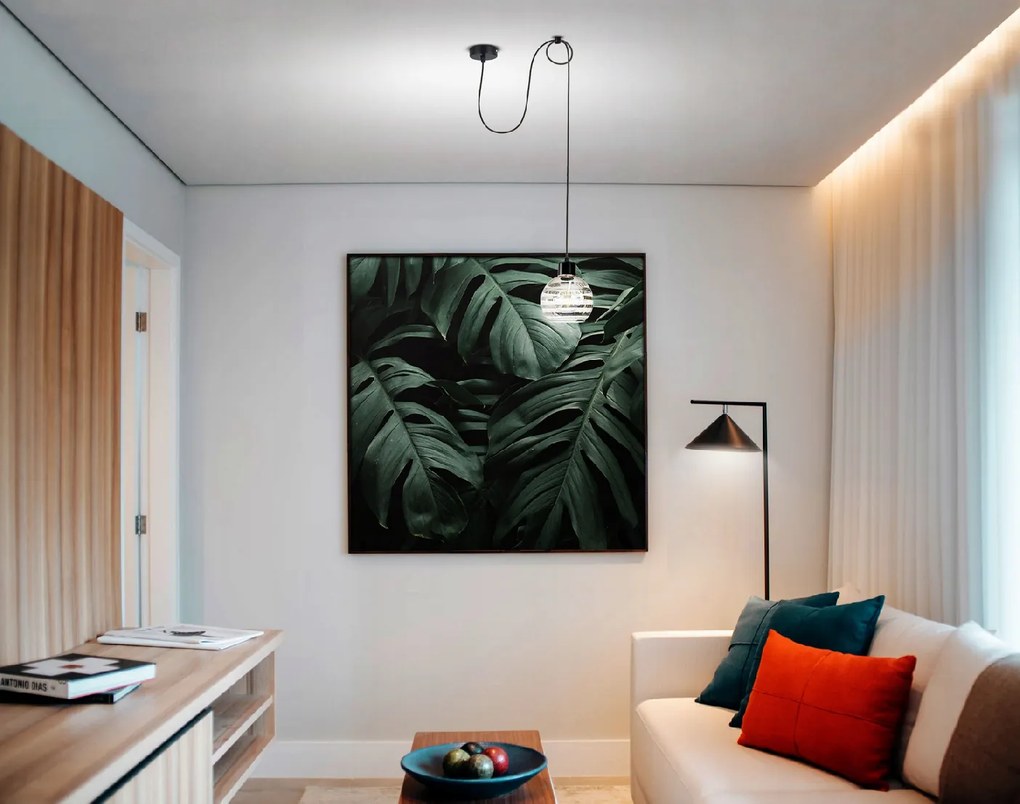 BERGE Sklenená LED závesná lampa SPIDER 1xE27 - gulička s horizontálnymi pruhmi