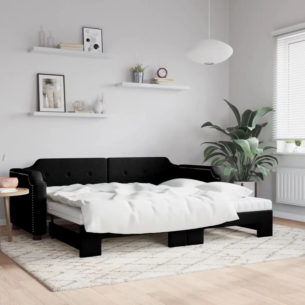 Rozkladacia denná posteľ s matracmi čierna 90x200 cm látka 3197654