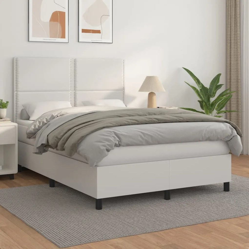 Boxspring posteľ s matracom biely 140x190 cm umelá koža 3142780