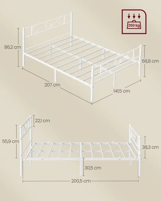 Kovová manželská posteľ 140 cm RMB064WG01