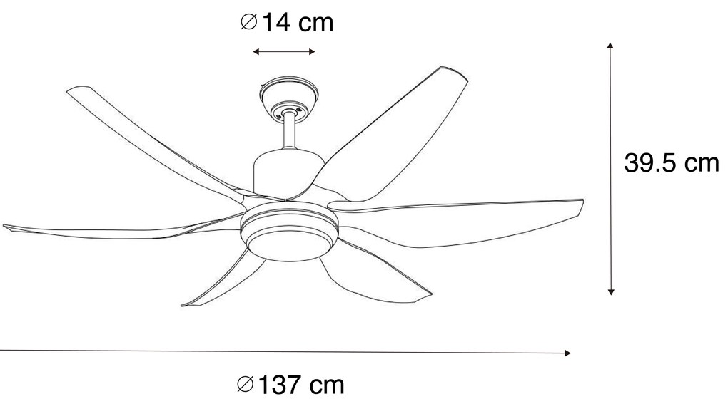 Stropný ventilátor biely 137 cm vrátane LED stmievateľný s diaľkovým ovládaním - Tak