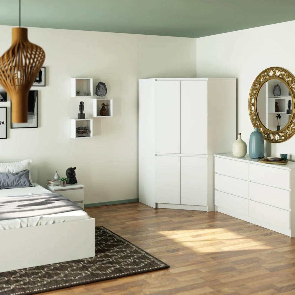 Rohová šatní skříň CLP 100 cm 4D bílá