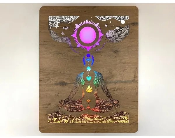 Li-Go 4421/A/4 - LED nástenná dekorácia LED/10W/5V 30000 mAh 70x90 cm dub/čakry