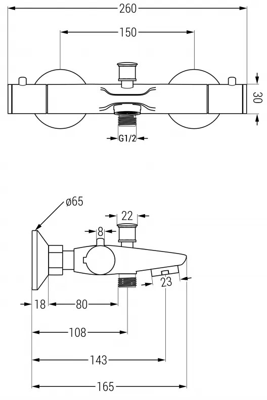 Sprchový set MEXEN Tord - termostatická vanová baterie Nox chrom