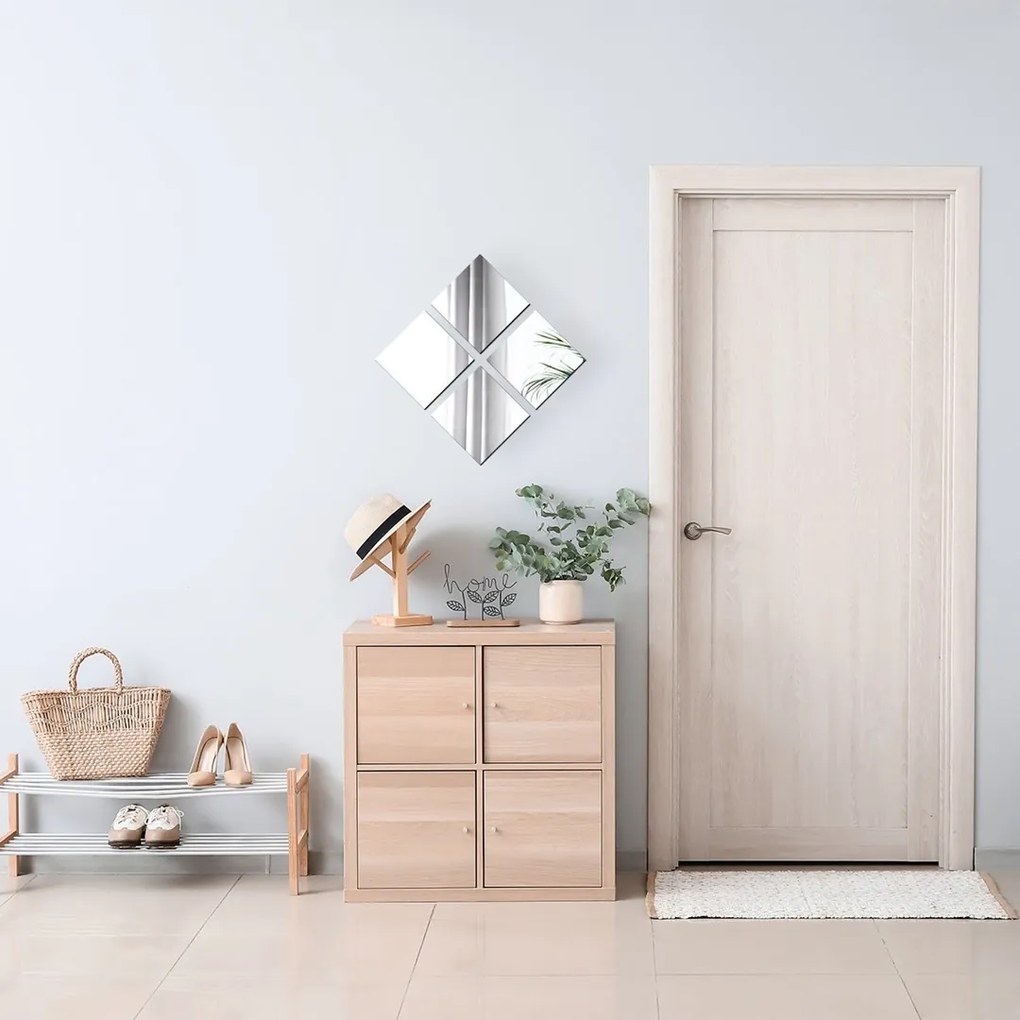 TENDANCE Zrkadlo Levi Squar, strieborné, sada 4ks