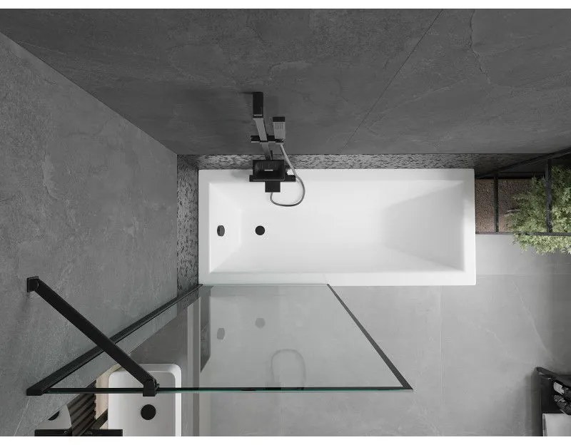 Mexen Next, vaňová zástena 1-krídlová 80 x 150 cm, fixné krídlo, 6 mm číre sklo s čiernym vzorom, čierny profil, 895-080-000-00-70-70