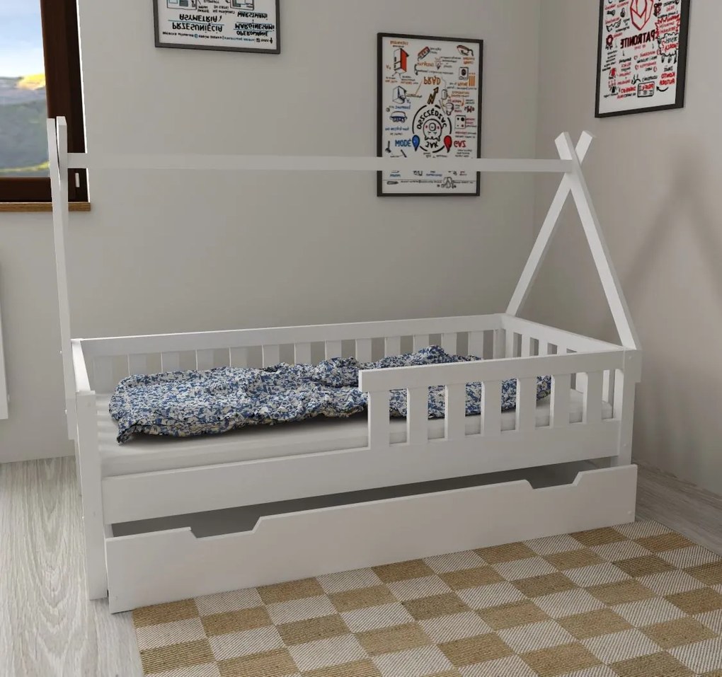 Detská domčeková posteľ z masívu borovice TEA - 200x90 cm - biela