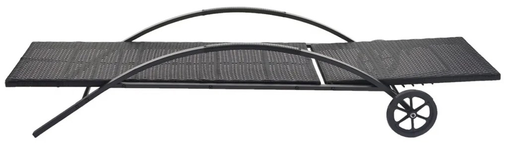 Set 2 záhradných lehátok HWC-E27, polyratan - béžové vankúše - čierna