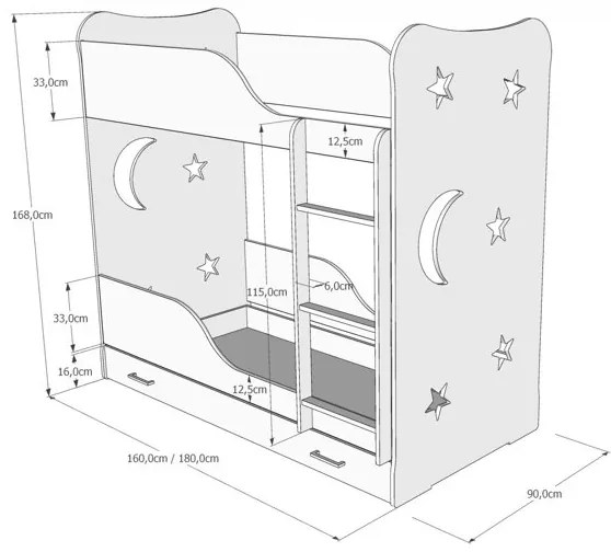 Raj posteli Detská poschodová posteľ HVIEZDY  so zásuvkou PW 180x80 cm