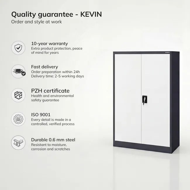 Kovová kancelárska skriňa na dokumenty antracitovo-biela KEVIN 900 x 1400 x 400 mm