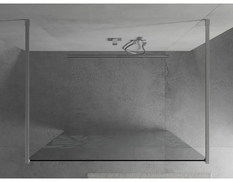Mexen Kioto, priechodná sprchová zástena 120 x 200 cm, 8mm sklo číre/biely vzor, 2x chrómová stabilizačná rozpera, 800-120-002-01-85