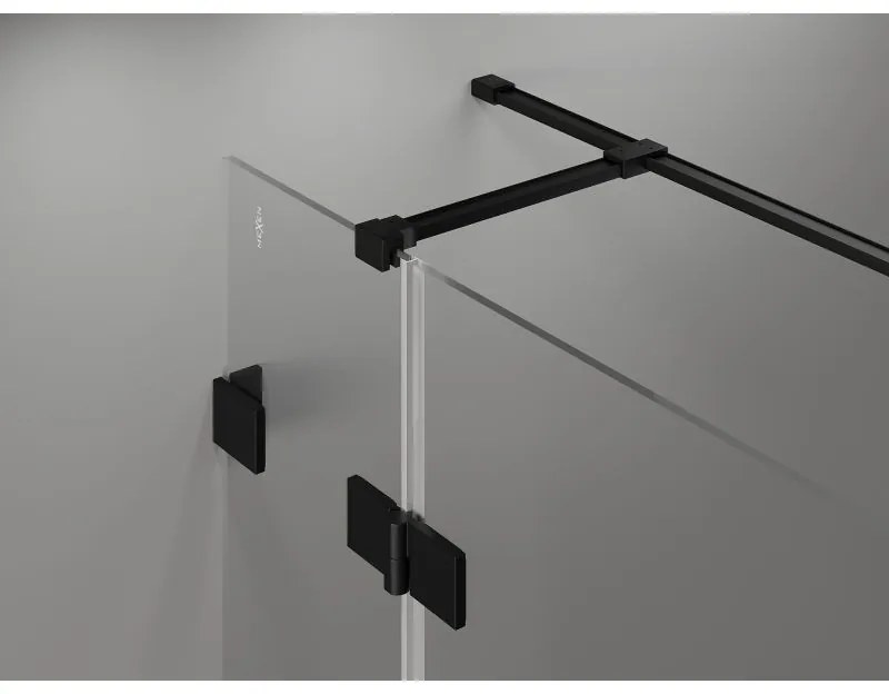 Mexen Lunar T, výklopný ľavý sprchový kút 125 x 100 cm, 8mm číre sklo, čierny profil, 834T-125-100-70-00-L