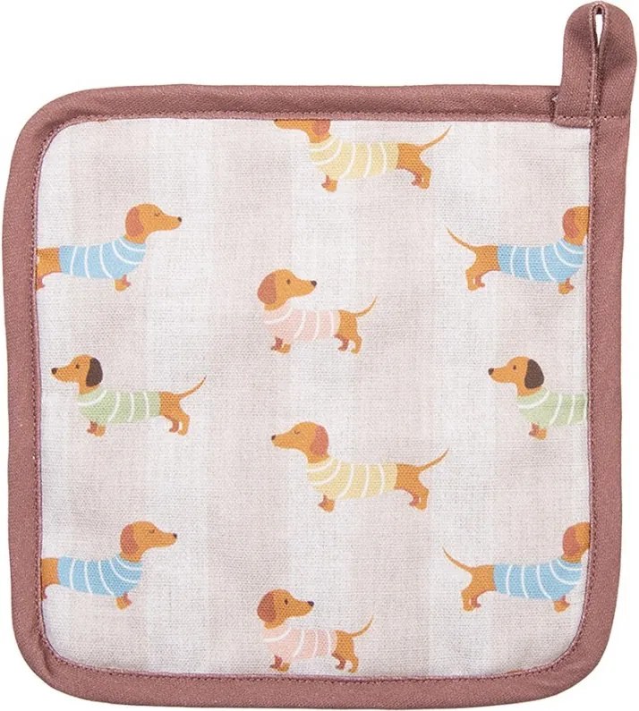 Béžová bavlnená chňapka - podložka s jazvečíkmi Puppy Pullover - 20*20 cm