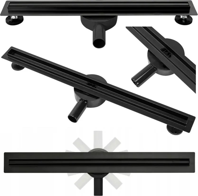 Rea Lineárny nerezový odtokový žľab NEO SLIM BLACK PRO 60 cm s 360° stupňovým sifónom, čierny, REA-G8900