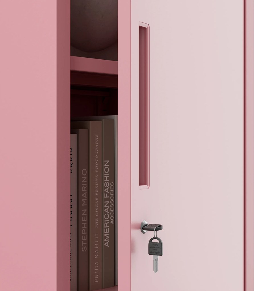 Kovová kancelárska skriňa na dokumenty, vysoká, pudrová ružová, 450x1850x400 mm: ALEX Fresh Style