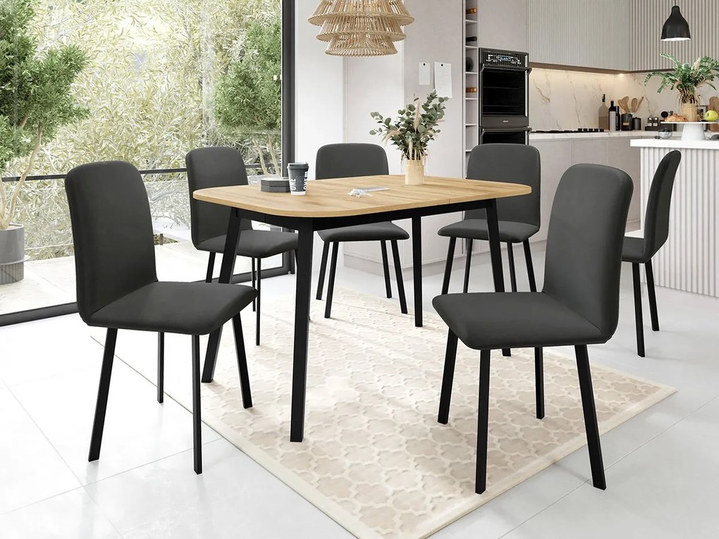 Jedálensky set so 6 stoličkami Grazpen S 130x80, Farby:: Amor Velvet 4311, Farby:: sivý mramor / čierna