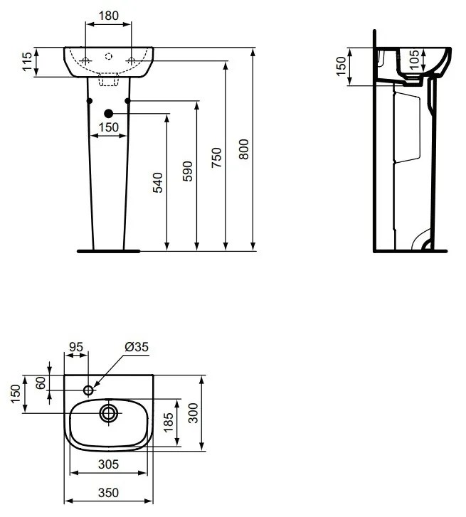 Ideal Standard i.life A - Umývadielko 350x300 mm, s prepadom, s otvorom vľavo, biela T470901