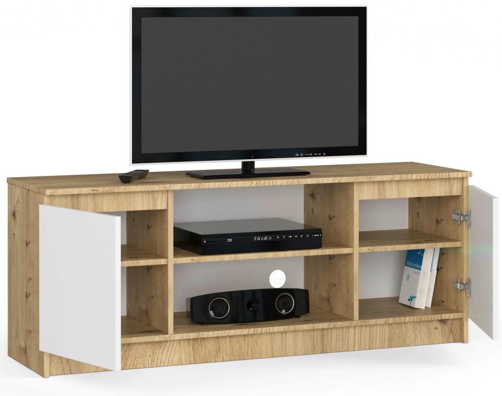 TV stolík Kenji (dub artisan + biela). Akcia -14%. Vlastná spoľahlivá doprava až k Vám domov. 1070722